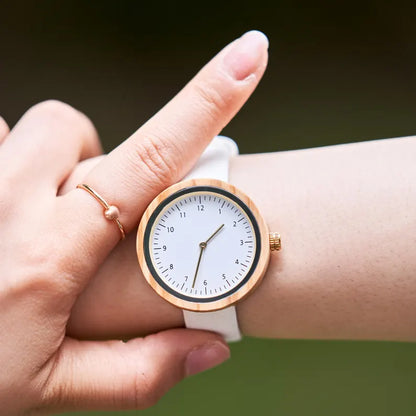 W156 Engraved Walnut Wood Watch-Women's Leather Wristwatch