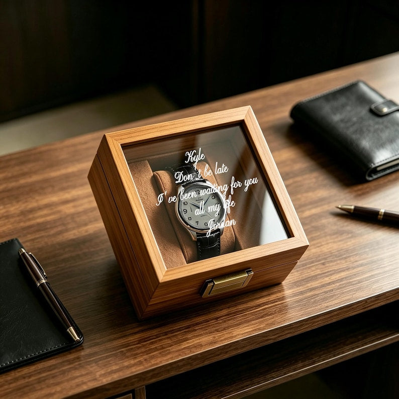 Custom Engraved Wooden Watch Box With Glass Lid