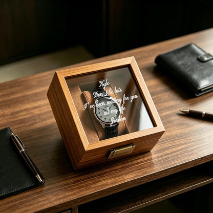 Custom Engraved Wooden Watch Box With Glass Lid