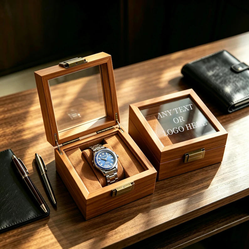 Custom Engraved Wooden Watch Box With Glass Lid